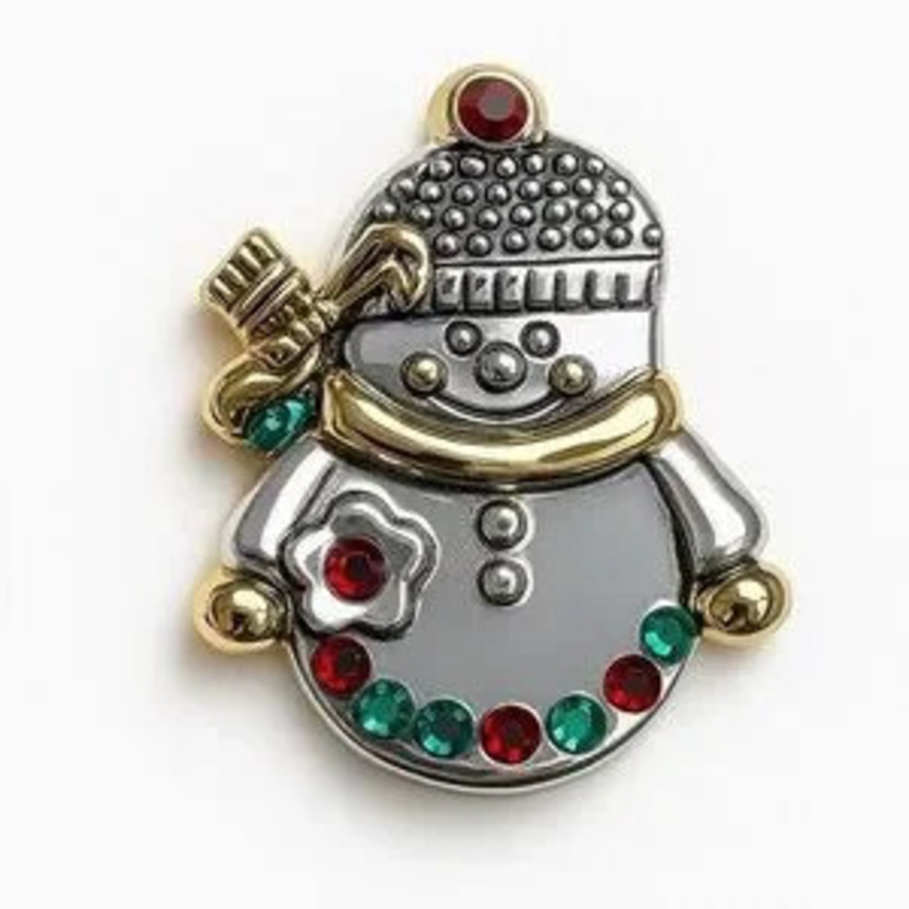 Festive Snowman Brooch-Pendant with Gold and Gem Accents